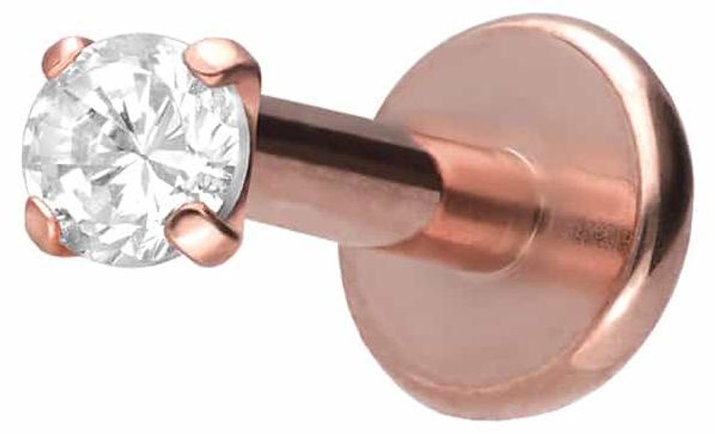Ohrpiercing, Nasenpiercing Titan Labret mit Innengewinde EINGEFASSTER KRISTALL RoséGold Stablänge: 6mm | Stabstärke: 1,2mm | Kristallgröße: 2,5mm
