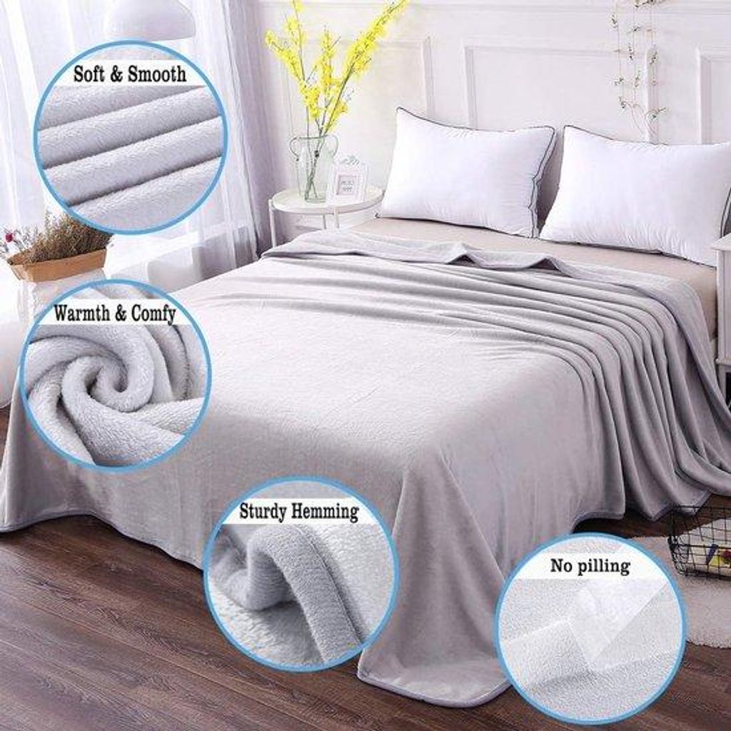 Famanu Plaid Dicke Fleece Decke 220x240 cm Grau Weich und Warm Doppelbettdecke und Flanell Sofa Throw Wendbar