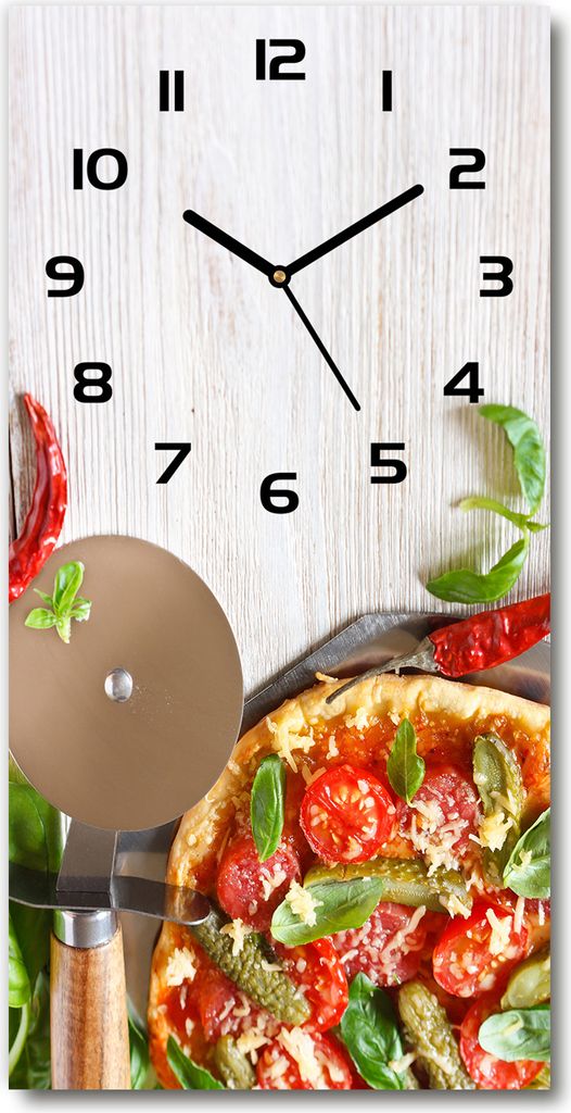 Wanduhr aus Glas – 30x60 cm - Glasbild - Glasuhr - Gehärtetes Glas -Pizza