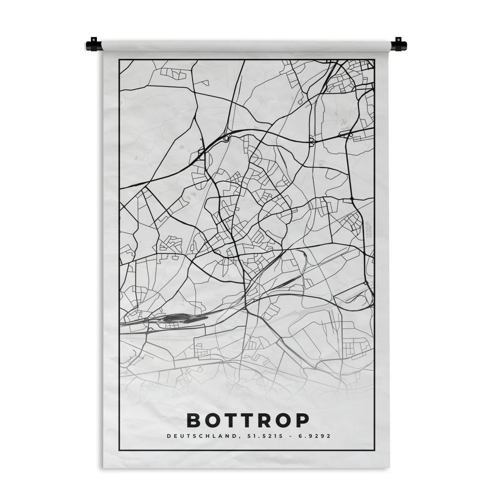 MuchoWow Wandteppich Wandbehang Bottrop - Karte - Stadtplan 60x90 cm Tapisserie Dekoration Wandtuch - Foto-Teppich - Abwaschbar