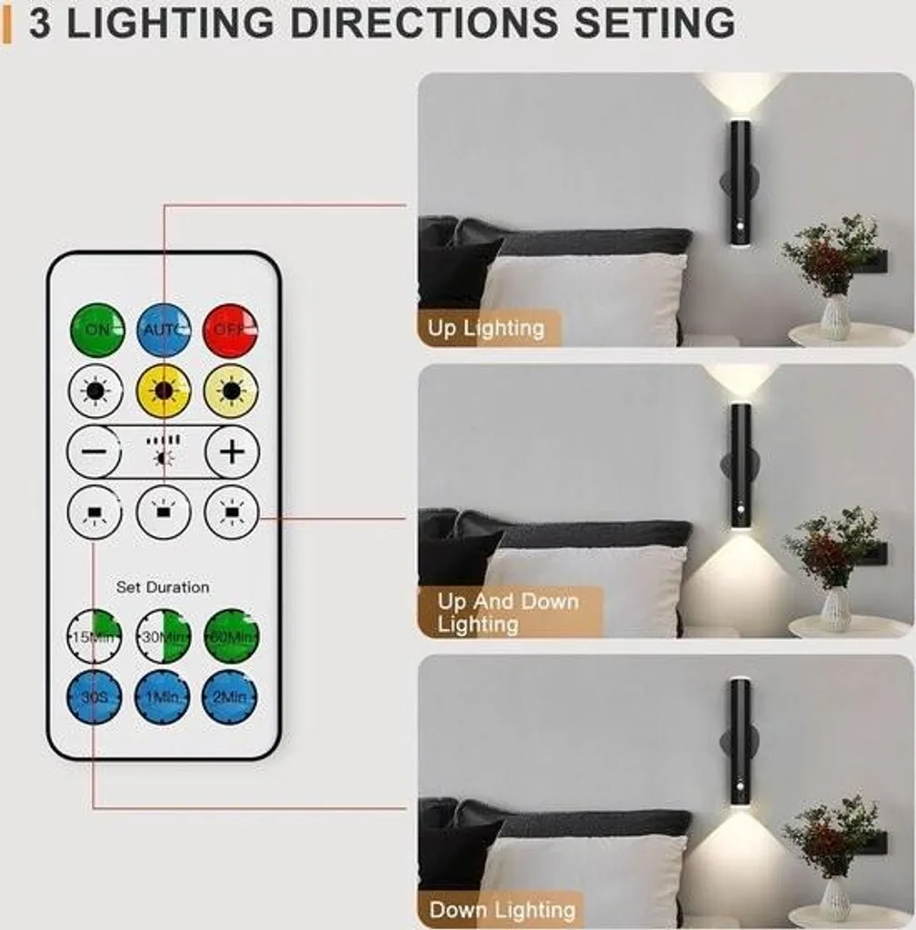 Applique LED avec 3 Couleurs et Variateur, Rechargeable USB - Pack de 2 - 4