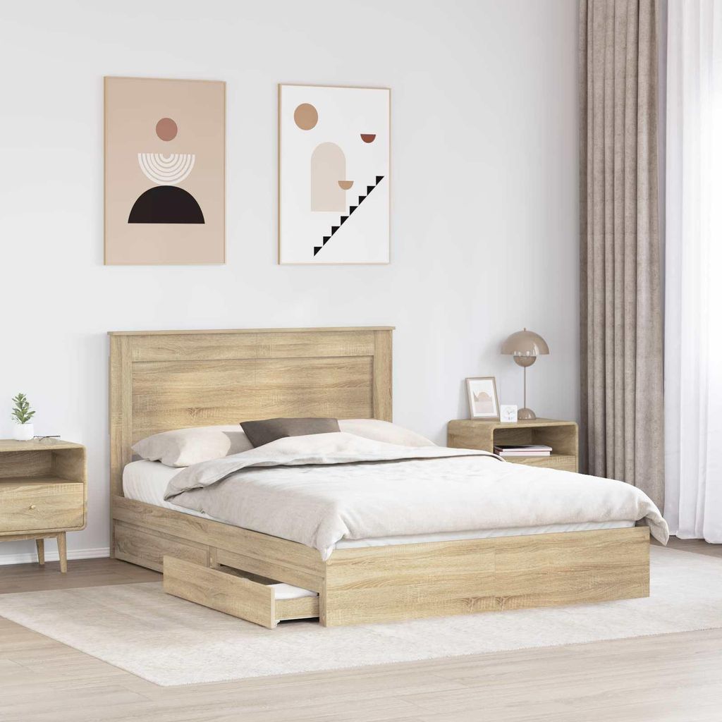 (Design 2026) Aufbewahrungsbett Sonoma-Eiche 140 x 200cm Holzwerkstoff - HOMMIE 941994 - Klassische BettenJugendbett Tagesbett