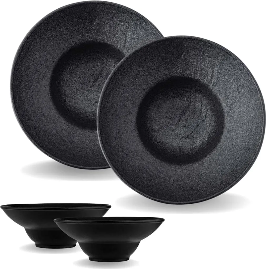 Wilmax Assiette Creuse 22,5 cm 1100 ml SlateStone Noir WL-661113/A2 Lot de 2