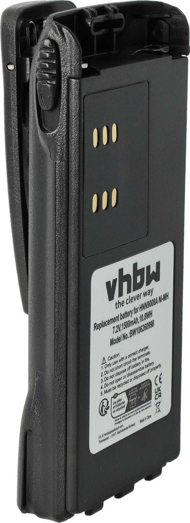 vhbw Akku Ersatz für Motorola HMNN4151, HMNN4154, HNN4001, HMNN4158, HMNN4159 für Funkgerät, Walkie Talkie (1500 mAh, 7,2 V, NiMH) + Gürtelclip
