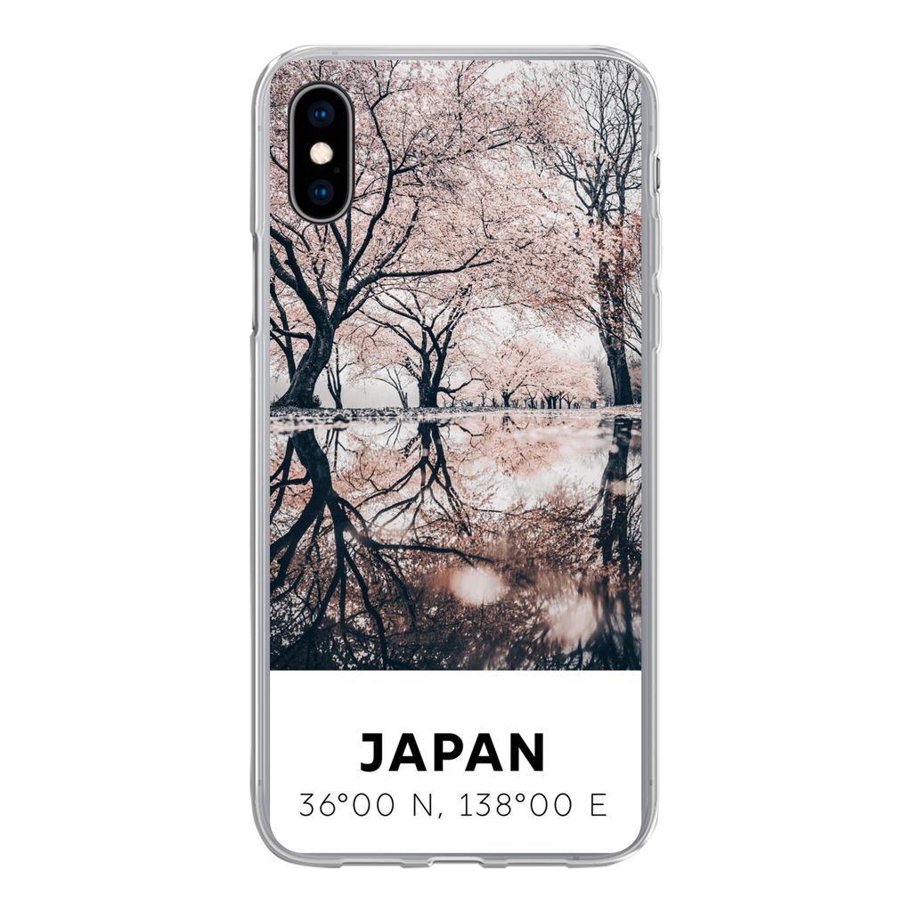 MuchoWow Handyhülle Schutzhülle Hülle für iPhone Xs Japan - Sakura - Frühling - Rosa Silikon Softcase Handy Hülle - Handytasche