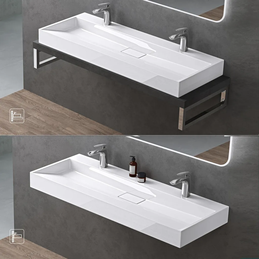 Vasque à poser rectangulaire 120cm avec double perçage doporro - 4