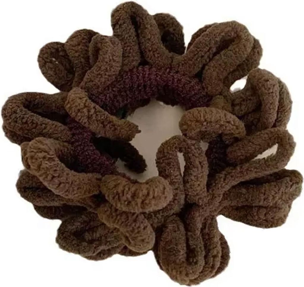 Klassischer Haargummi aus lockigem Bouclé-Samt in warmem Braun