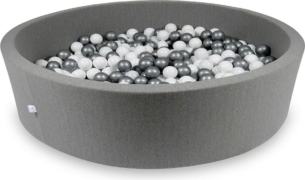 Bällebad 130x30cm grau – Mit 600 Bällen / weiß, silber