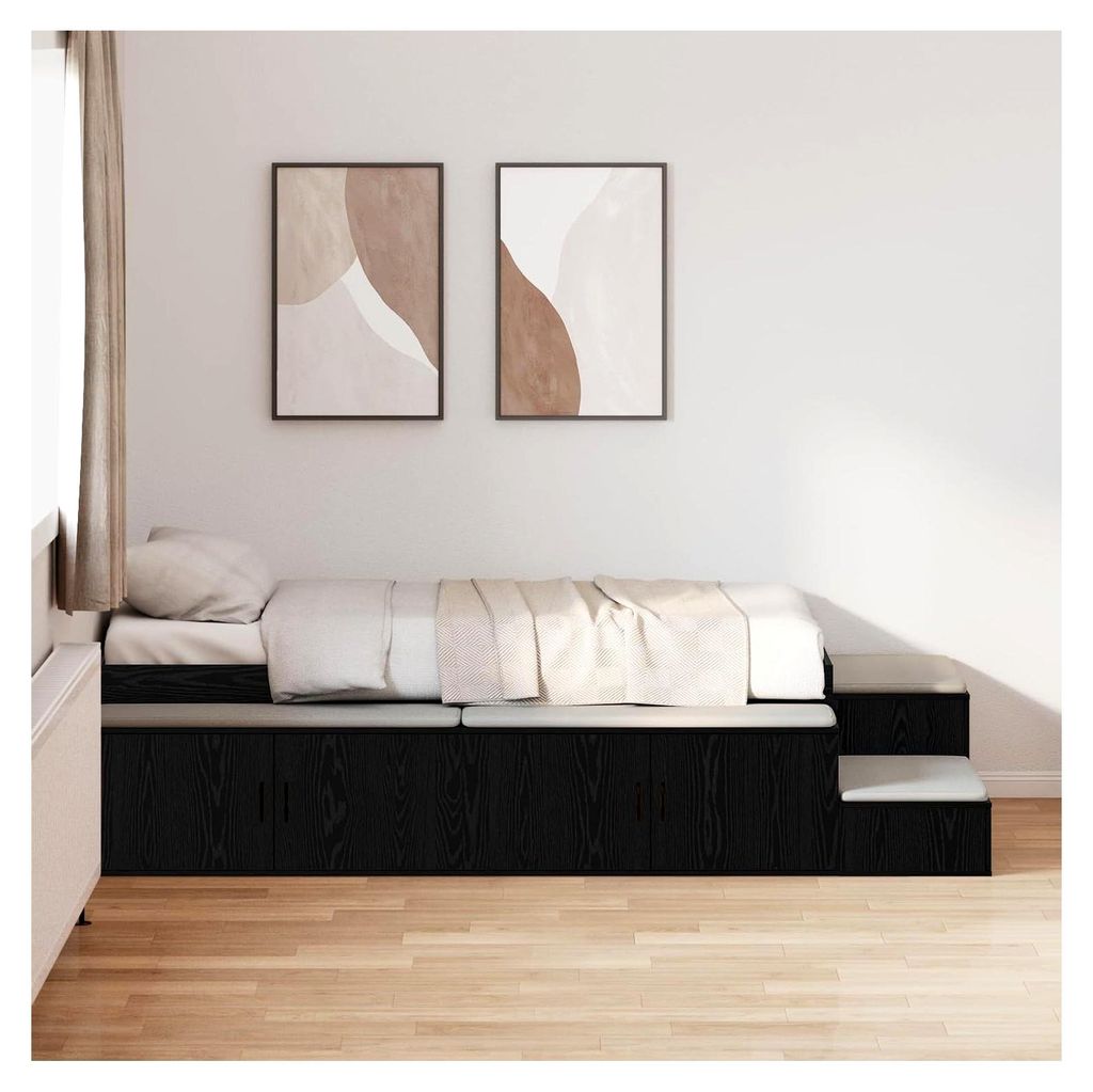 Bettgestell mit Stauraum Schwarz-Eiche 80x200 cm