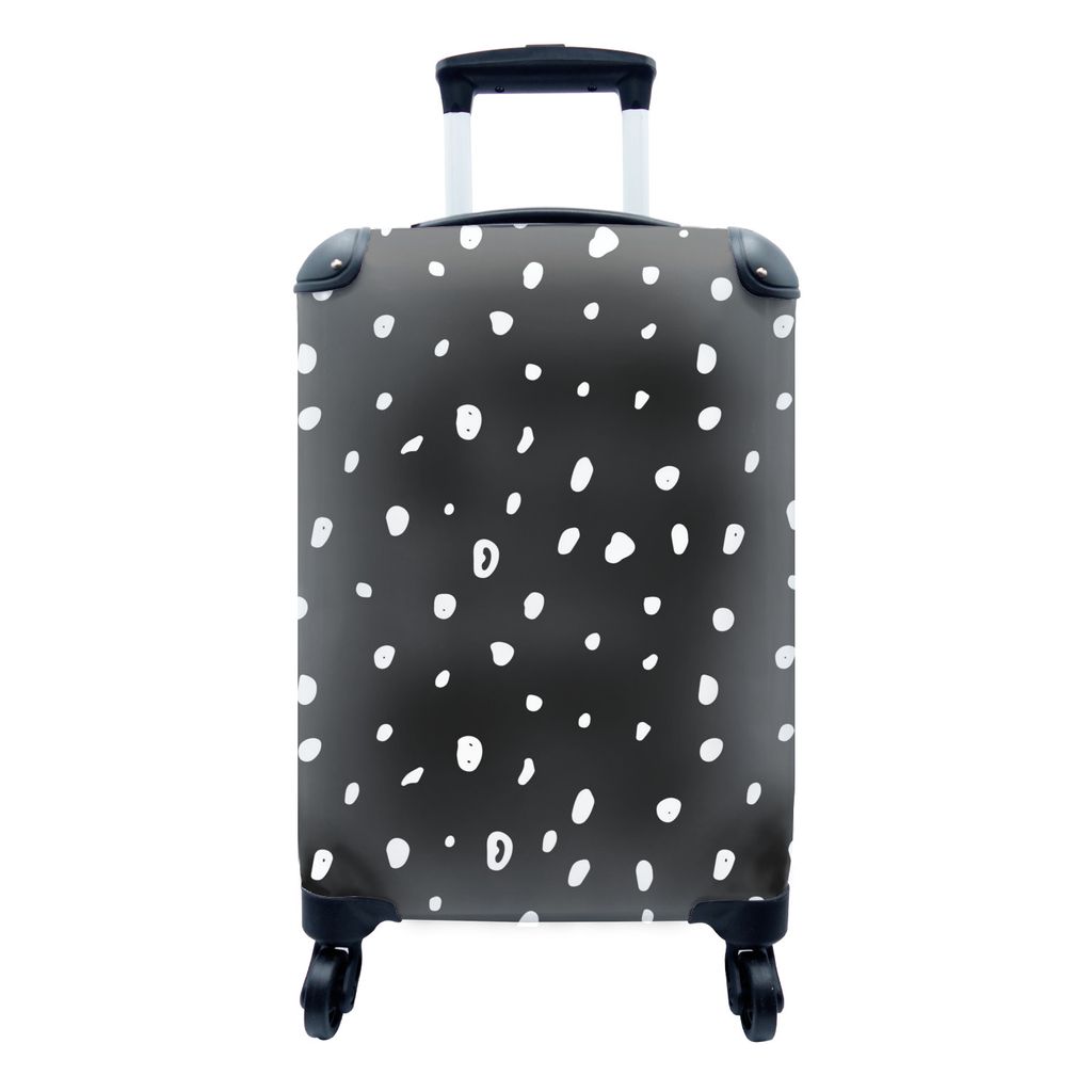 MuchoWow Koffer Handgepäck Trolley Rollkoffer Kleine Reisekoffer mit 4 Rollen - Schwarz - Weiß - Tupfen - Muster - Cabin Size < 55x40x23 cm & 5...