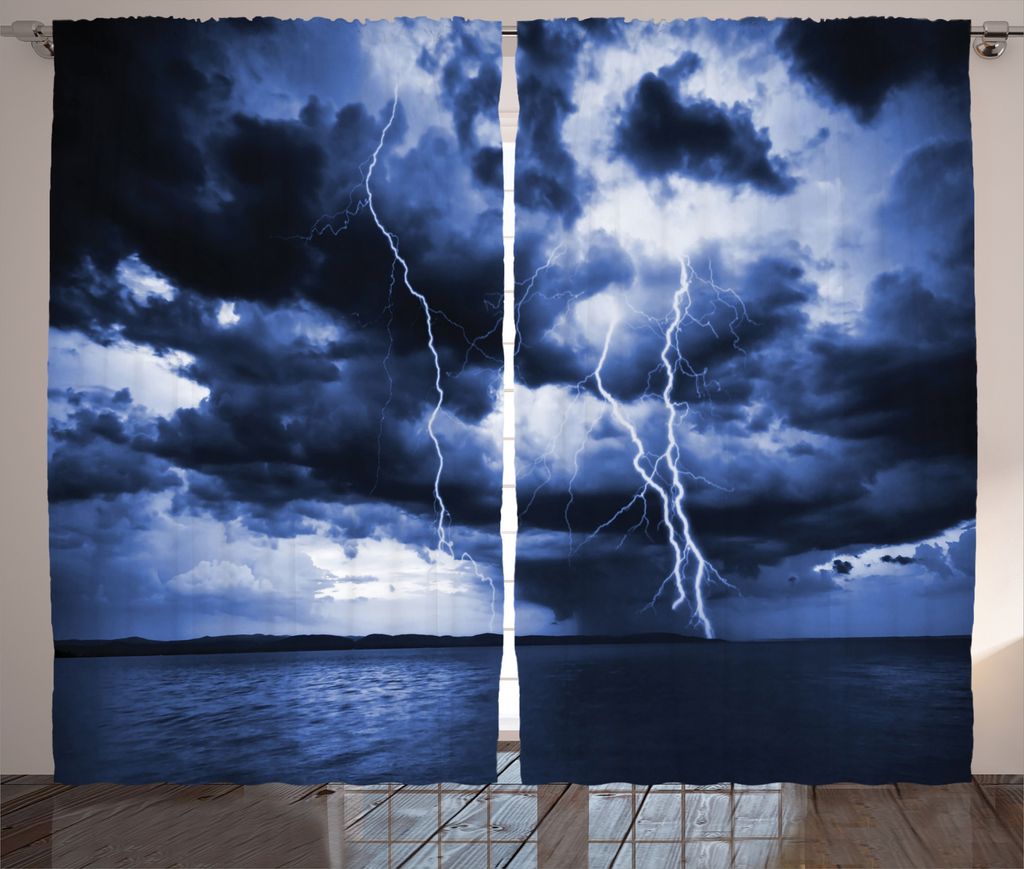 ABAKUHAUS Ozean Rustikaler Gardine, Regen-Wolken Sturm Rays, Schlafzimmer Kräuselband Vorhang mit Schlaufen und Haken, 280 x 175 cm, Blau