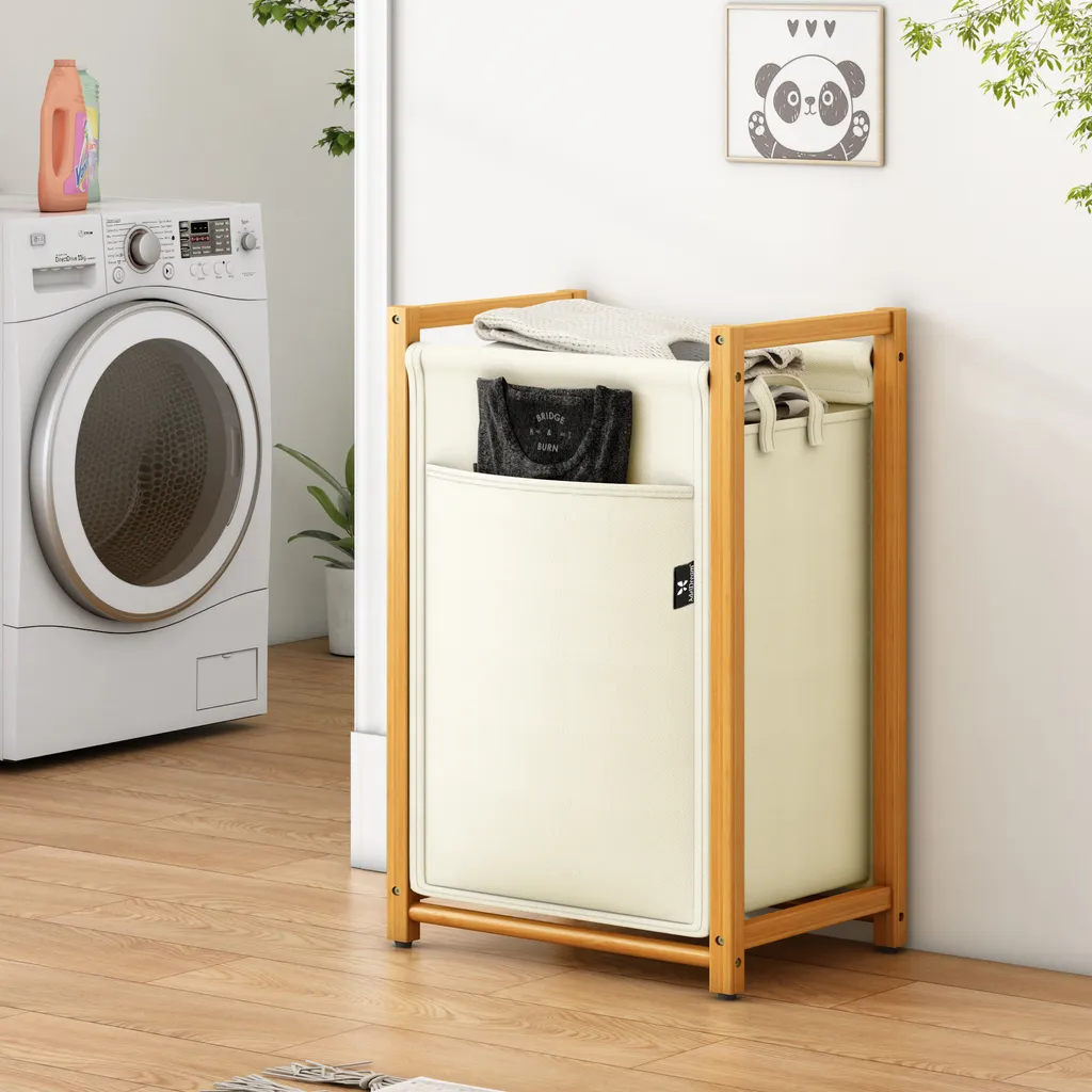 Fenteer Cesto Portabiancheria Con Ruote E Coperchio Pieghevole - Salvaspazio Con Maniglia, Beige (Taglia M)