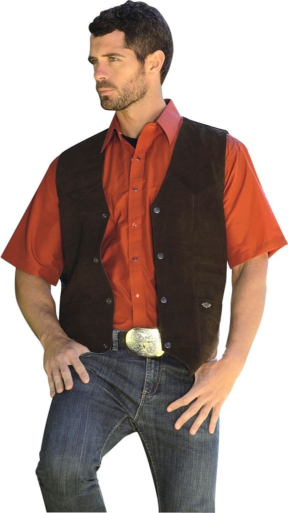 Herren Western Weste Cowboy Biker Leder »ALABAMA« Dunkelbraun