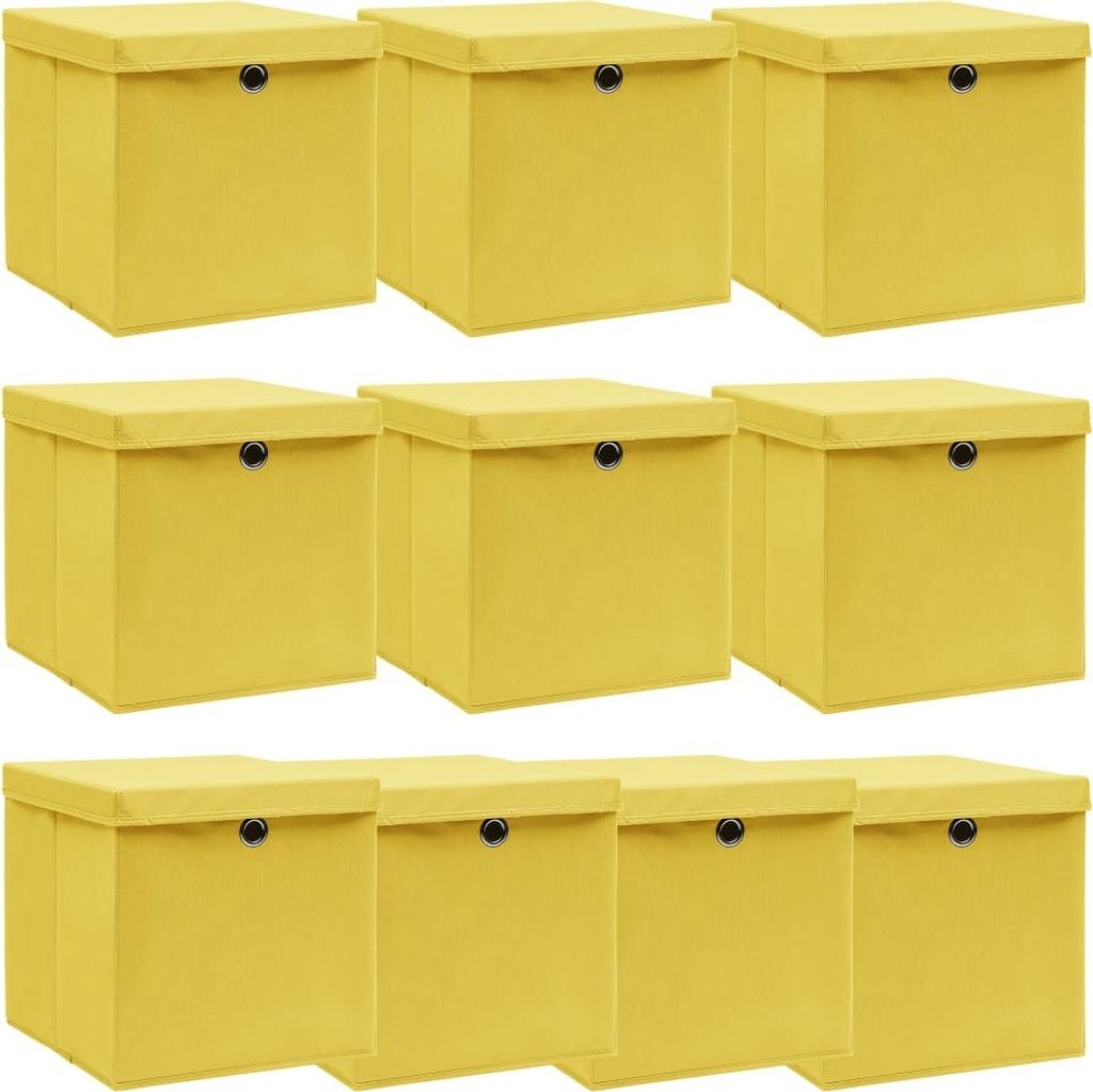 Aufbewahrungsboxen mit Deckeln 10 Stk. Gelb 32x32x32 cm Stoff