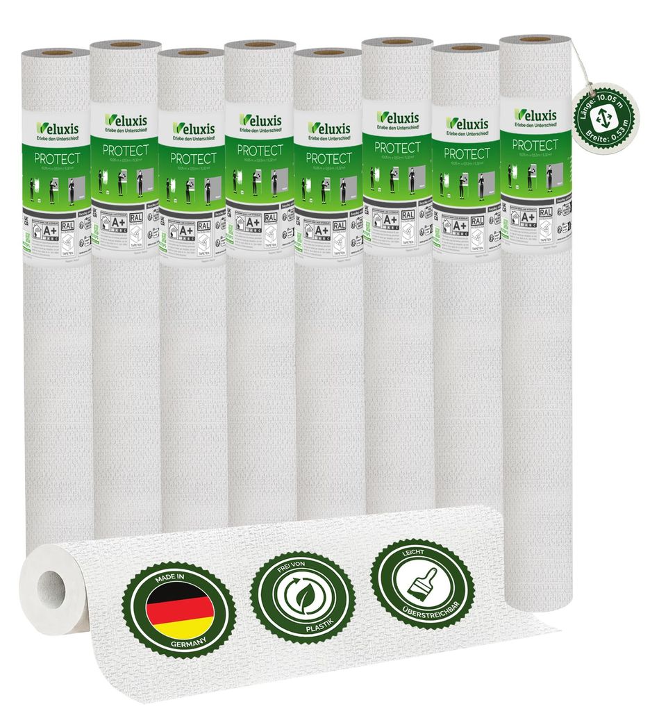 Vliestapete Vliestapete weiß – PROTECT Putzoptik mit Textilstruktur 8er Set, 8 x 10,05 m x 0,53 m, kratz- & stoßfest, rissüberbrückend, leich...