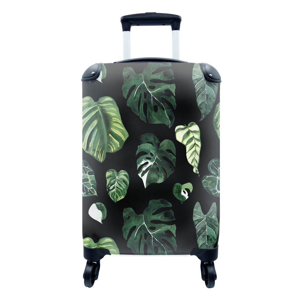 MuchoWow Koffer Handgepäck Trolley Rollkoffer Kleine Reisekoffer mit 4 Rollen - Muster - Blätter - Pflanzen - Cabin Size < 55x40x23 cm & 55x40x...