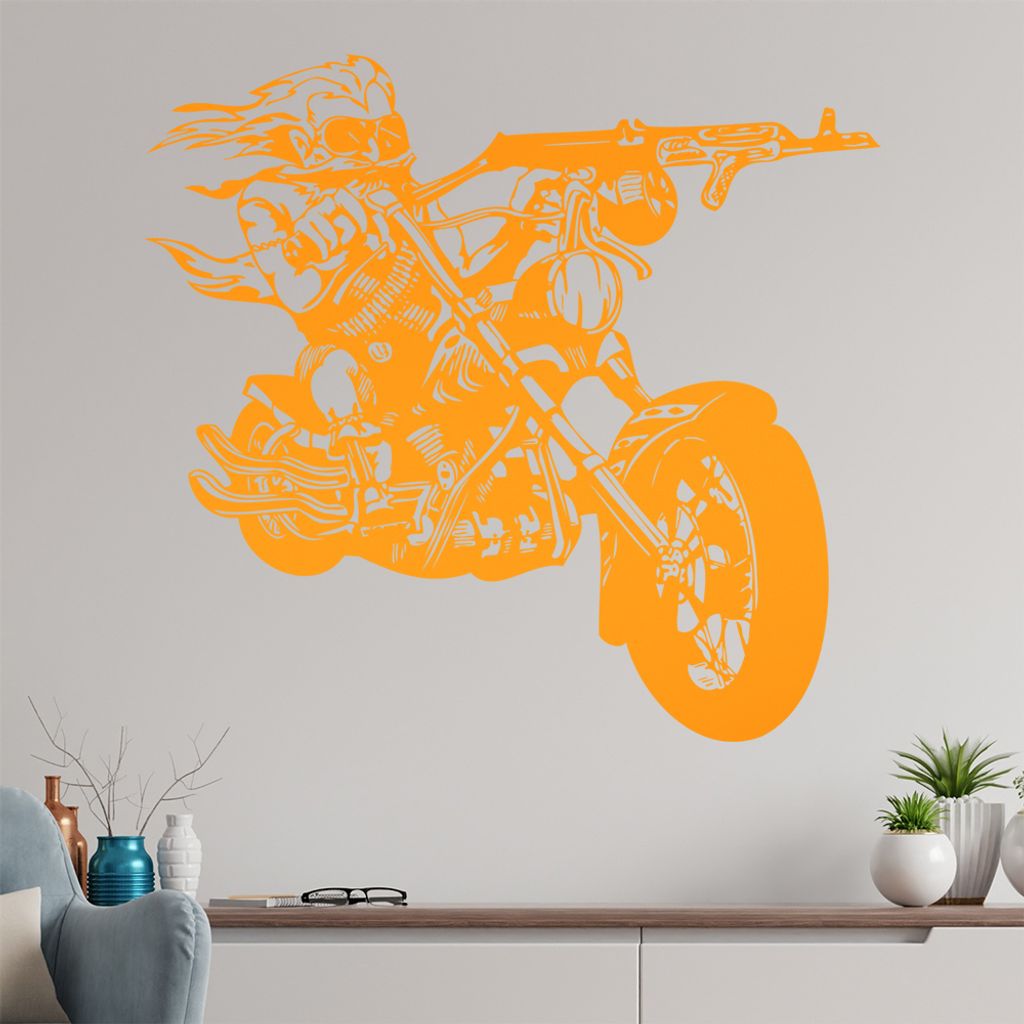 Biker AK 47 Wandtattoo in 6 Größen - Wandaufkleber Wall Sticker - Dekoration, Küche, Wohnzimmer, Schlafzimmer, Badezimmer