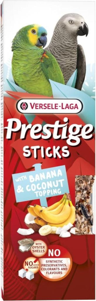 VERSELE LAGA Prestige Sticks Papageien mit Bananen- und Kokos-Topping 140g - Sticks mit Bananen- und Kokos-Topping für große Papageien