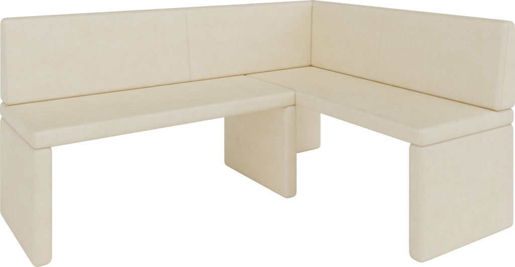 A cream-colored corner bench is shown against a white background.