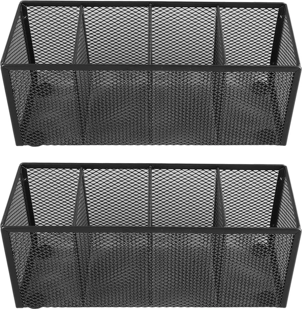 Porte-crayon en maille métallique à 4 compartiments pour bureau et école