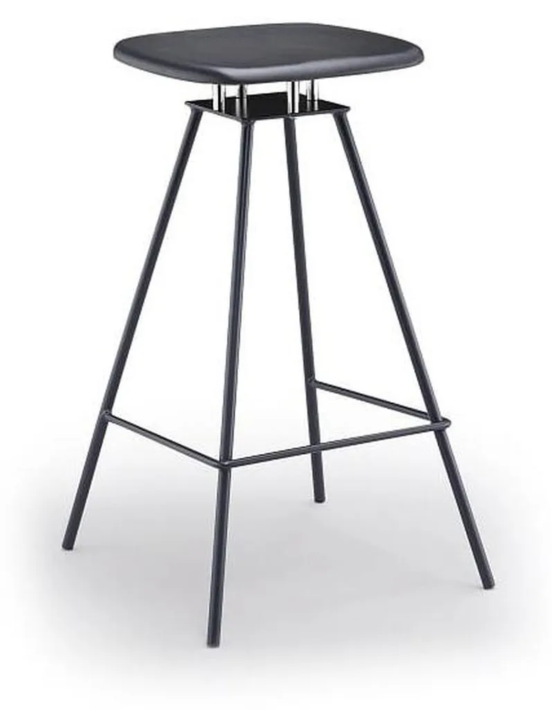 Tabouret de bar moderne assise noire et structure métal noir - Lot de 2