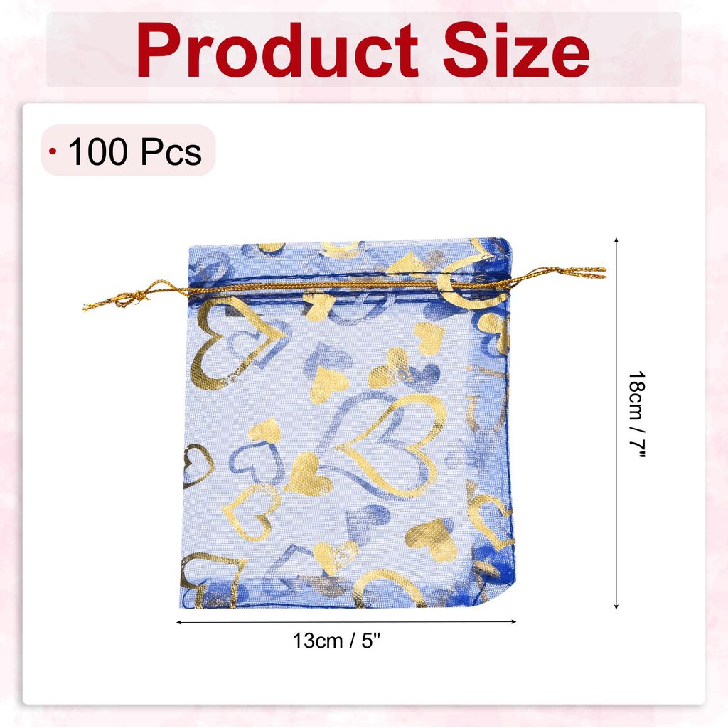 100 Stš¹ck Organzas?ckchen, 13x18cm Geschenks?ckchen Schmuckbeutel Herz-Muster Mesh S?ckchen mit Zugband, Organzabeutel fš¹r Hochzeit Party Sš...