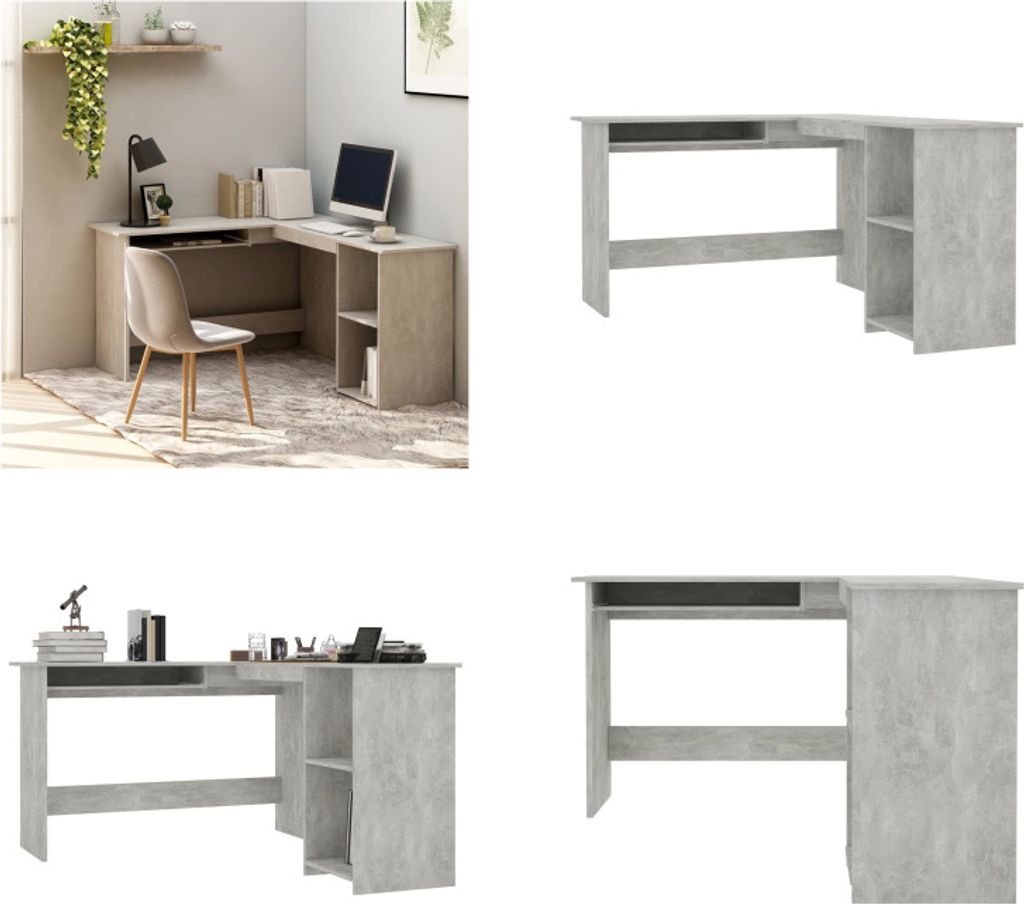 vidaXL Eckschreibtisch in L Form Betongrau 120x140x75 cm Holzwerkstoff - Eckschreibtisch - Eckschreibtische - Schreibtisch - Schreibtische