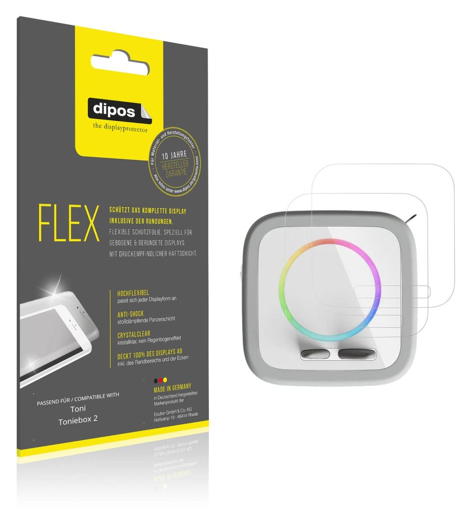 2x Schutzfolie für Toni Toniebox 2 Folie, 100% Displayabdeckung, dipos Flex