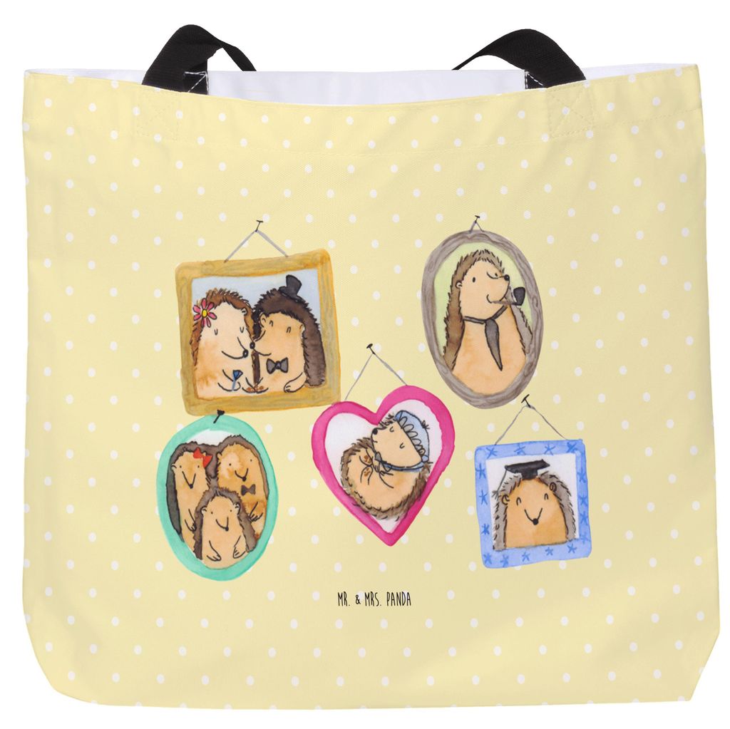 Mr. & Mrs. Panda Tote Bag Igel Familie - Gelb Pastell - Geschenk, Laptoptasche, Tragetasche, Muttertag, Tasche, Beutel, Bilder, Liebe, Strandtasche...