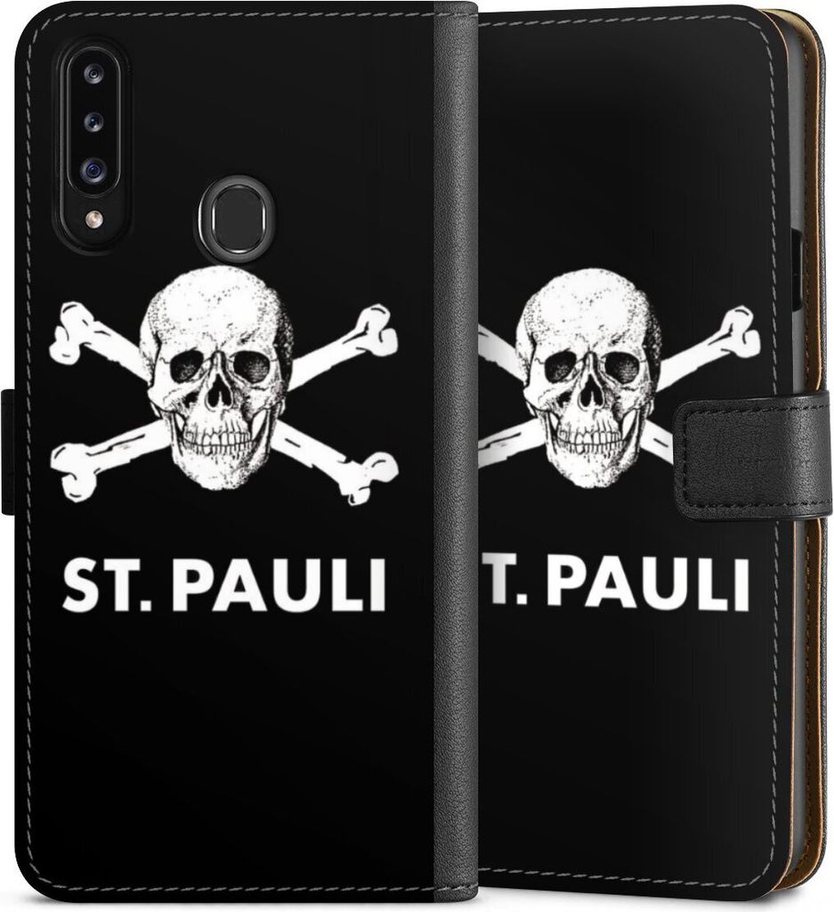 DeinDesign Klapphülle für Samsung Galaxy A20s Handytasche Lederhülle Tasche FC St. Pauli Offizielles Lizenzprodukt Totenkopf