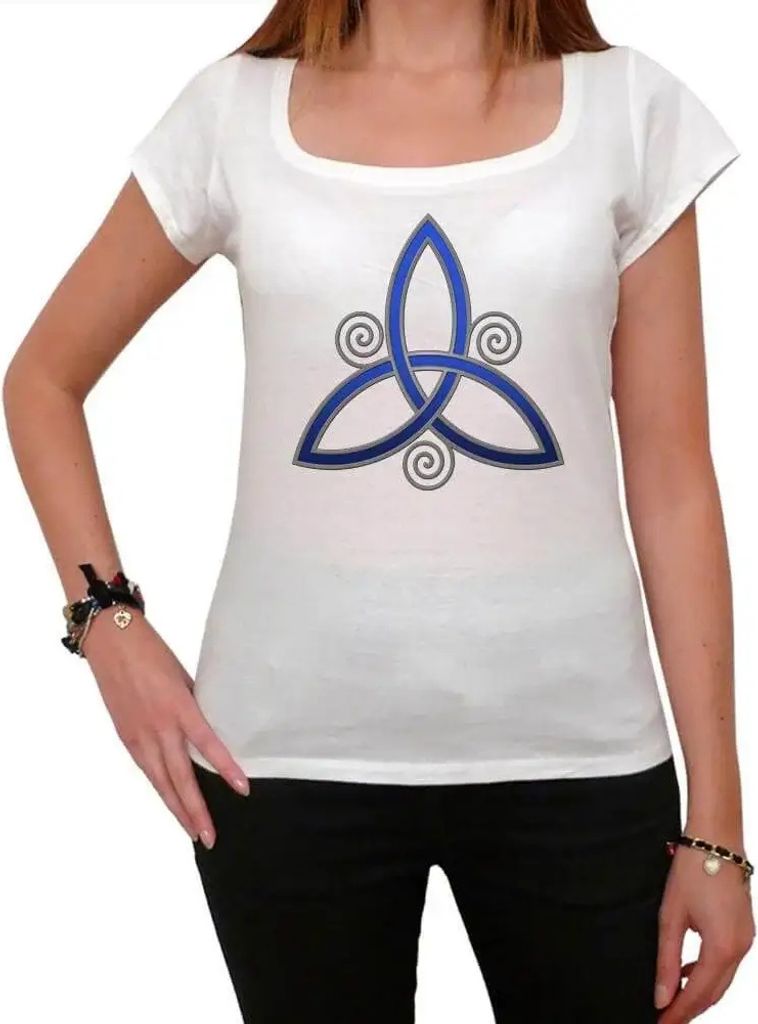 Damen Grafik T-Shirt Blauer Dreifaltigkeitsknoten Tattoo – Blue Trinity Knot Tattoo – Öko-Verantwortlich Vintage Jahrgang Kurzarm Lustige Druck