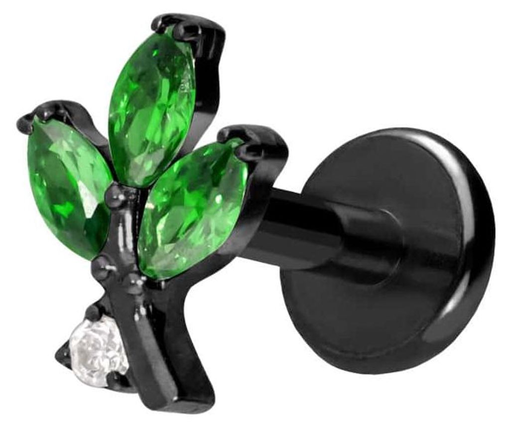 Ohrpiercing, Nasenpiercing Titan Labret mit Push Fit KRISTALLZWEIG Schwarz Stablänge: 6mm | Stabstärke: 1,2mm