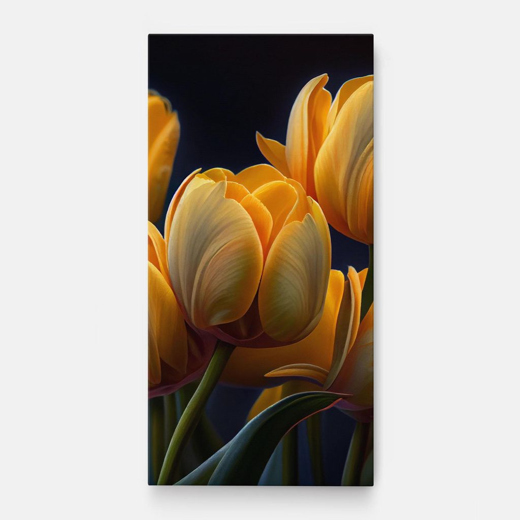 ARTHUB Leinwandbild 40x80 cm, Pretty Yellow Tulips | Wohnzimmerdekoration, Hängende Bilder, Wanddekoration, Heimdekoration, Blumen, Tulpen