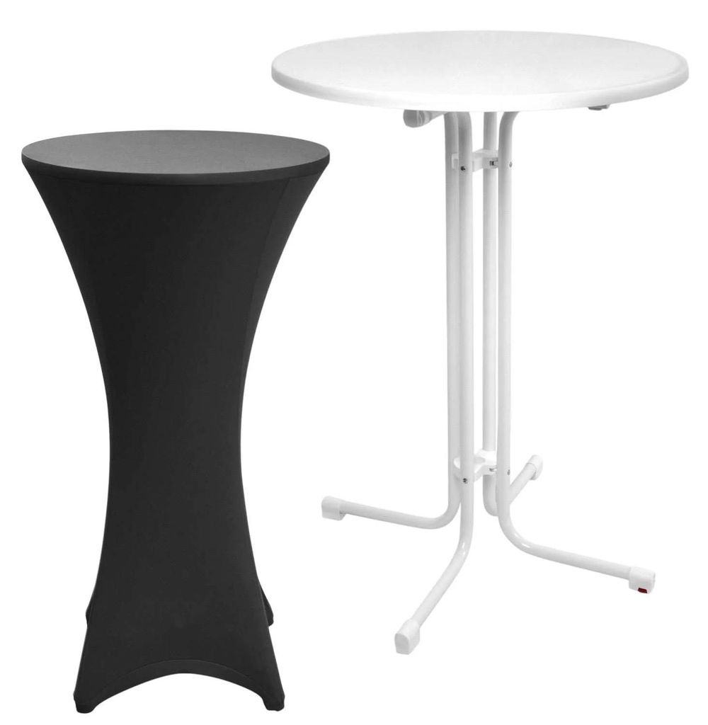 Beautissu Outdoor Stehtisch Sylt, klappbar, Ø70cm, Schwarz, mit Husse