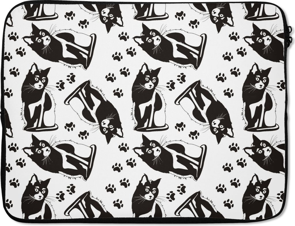 MuchoWow Laptop Hülle 17 Zoll Laptoptasche Muster - Katze - Schwarz - Weiß - Jungen - Mädchen - Kinder - Kind - Zipper - Schutzabdeckung