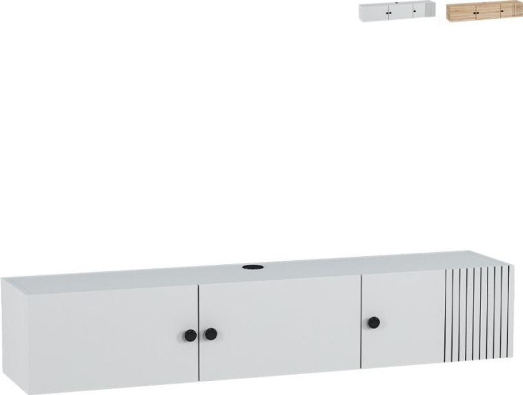 Hängender TV-Schrank aus weißem Holz in modernem Design 150x32x28cm Leo - Weiß