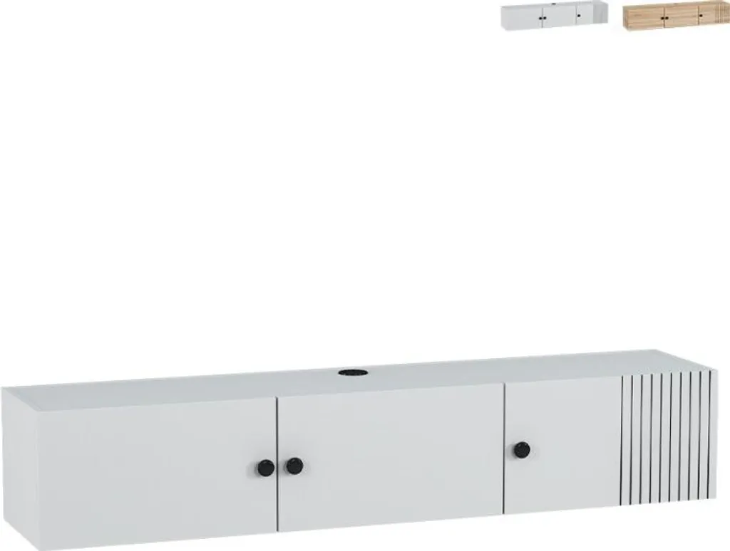 Banc TV mural moderne Leo blanc 150 cm - Meuble de salon suspendu chic