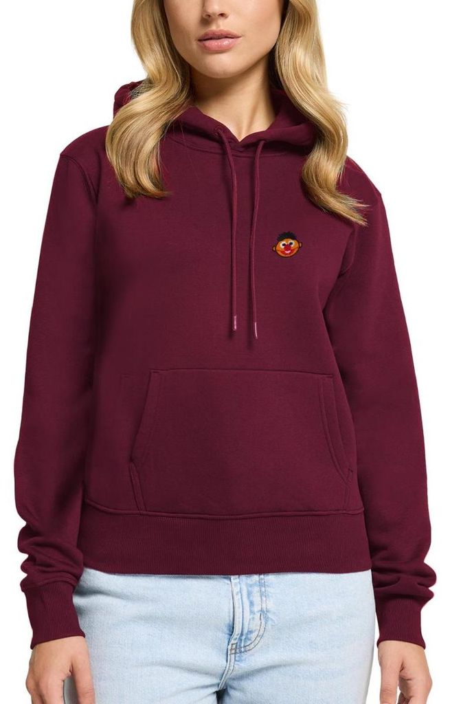 Spreadshirt Sesamstraße Ernie Als Stickmotiv Damen Premium Hoodie, XL, Burgunderrot
