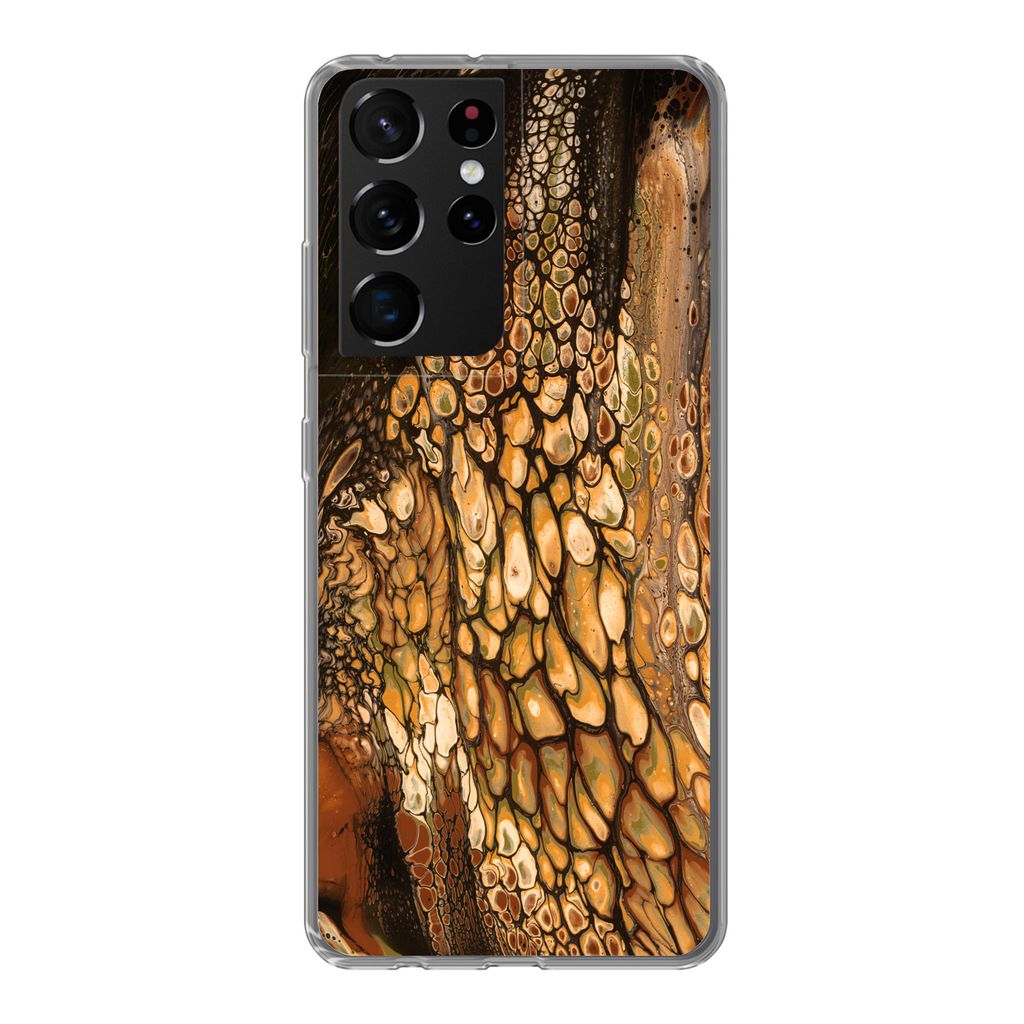 MuchoWow Handyhülle Schutzhülle Hülle für Samsung Galaxy S21 Ultra Farbe - Braun - Farbe gießen Silikon Softcase Handy Hülle - Mobiltelefon