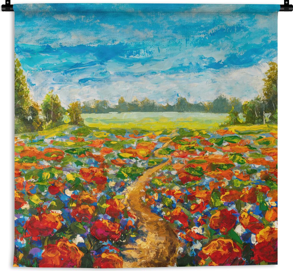 MuchoWow Wandteppich Wandbehang Malerei - Ölfarbe - Blumen - Natur 90x90 cm Tapisserie Dekoration Wandtuch - Wandaufhänger