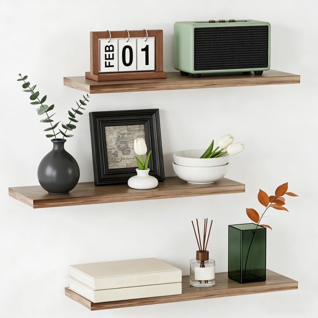 Wandregal aus Holz, 40 cm, 3er-Set schwebende Regale, robustes Holzregal für Schlafzimmer, Wohnzimmer, Badezimmer, Küche (braun)