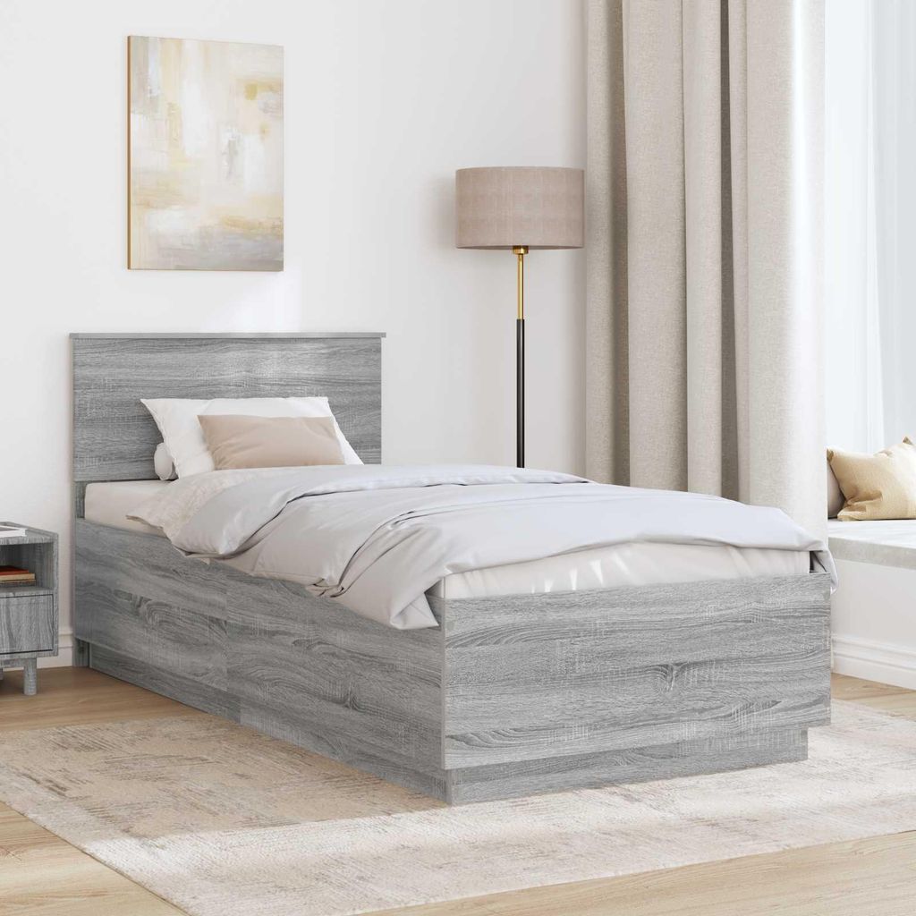 Stabli Bettrahmen mit Kopfteil Graues Sonoma 70 x 190cm Holzwerkstoff - DE347364 - Klassische BettenJugendbett Tagesbett