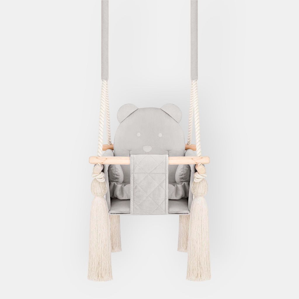 Balançoire Bébé d’Intérieur en Velours Gris – Pour Bébés et Image du produit 