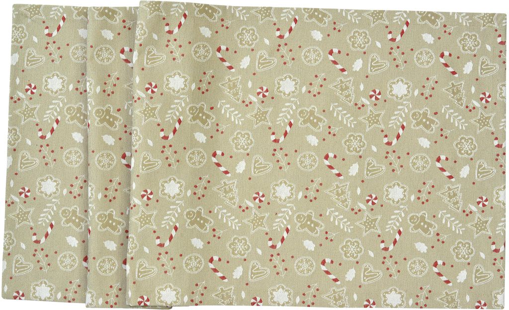 Sander - Tischdecke / Mitteldecke - Weihnachten -Ginger Man, Lebkuchenmann, Zuckerstange 85 x 85cm , Farbe: 19 beige / rot