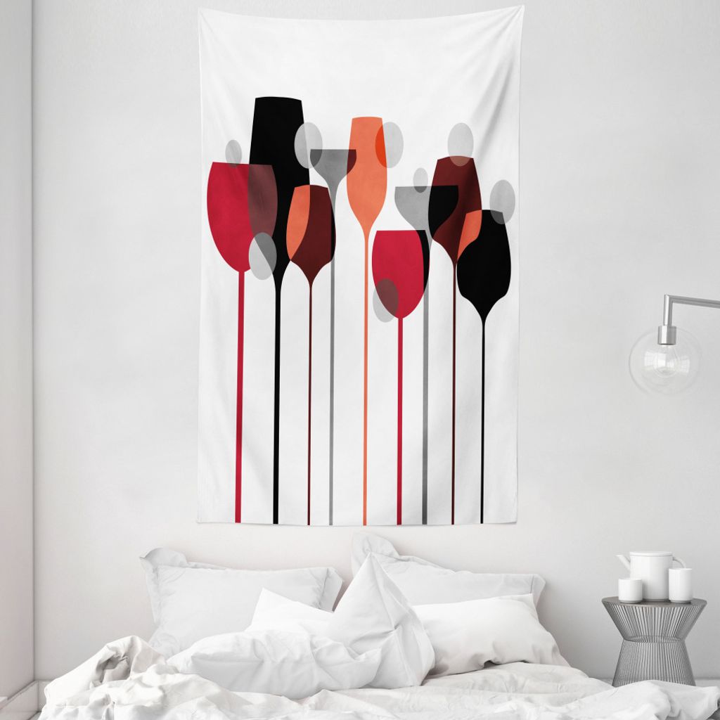 ABAKUHAUS Wein Wandteppich und Tagesdecke, abstrakte Gläser aus Weiches Mikrofaser Stoff Waschbar ohne Verblassen Digitaldruck, 140 x 230 cm, Rot ...