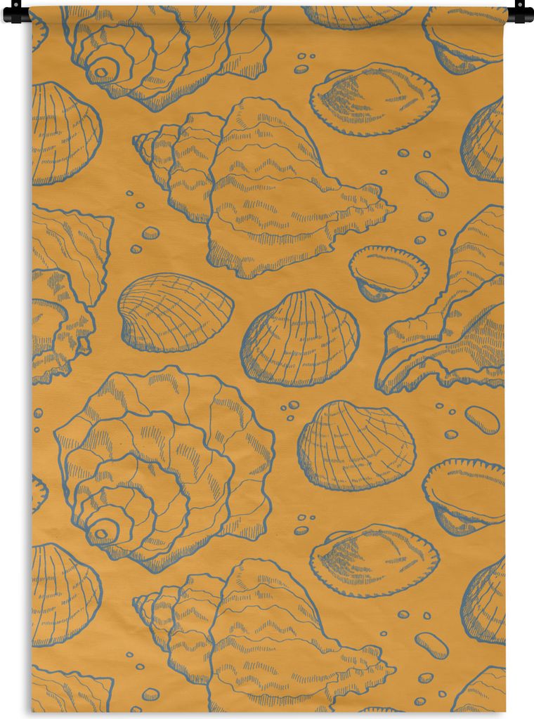 MuchoWow Wandteppich Wandbehang Muscheln - Gelb - Orange - Muster 60x90 cm Tapisserie Dekoration Wandtuch - Foto-Teppich - Abwaschbar