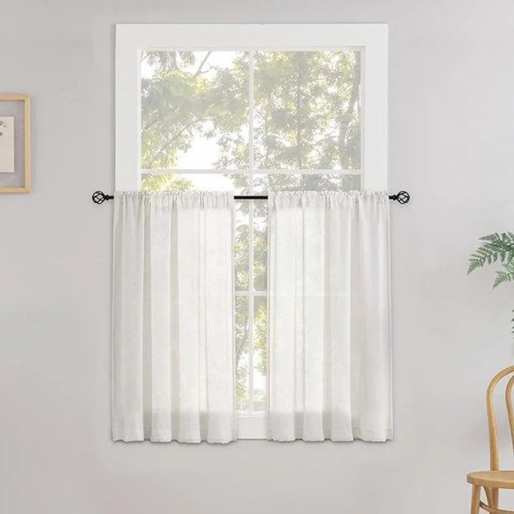 Rideaux de cuisine en lin blanc cassé 90 x 45 cm lot de 2 voilages