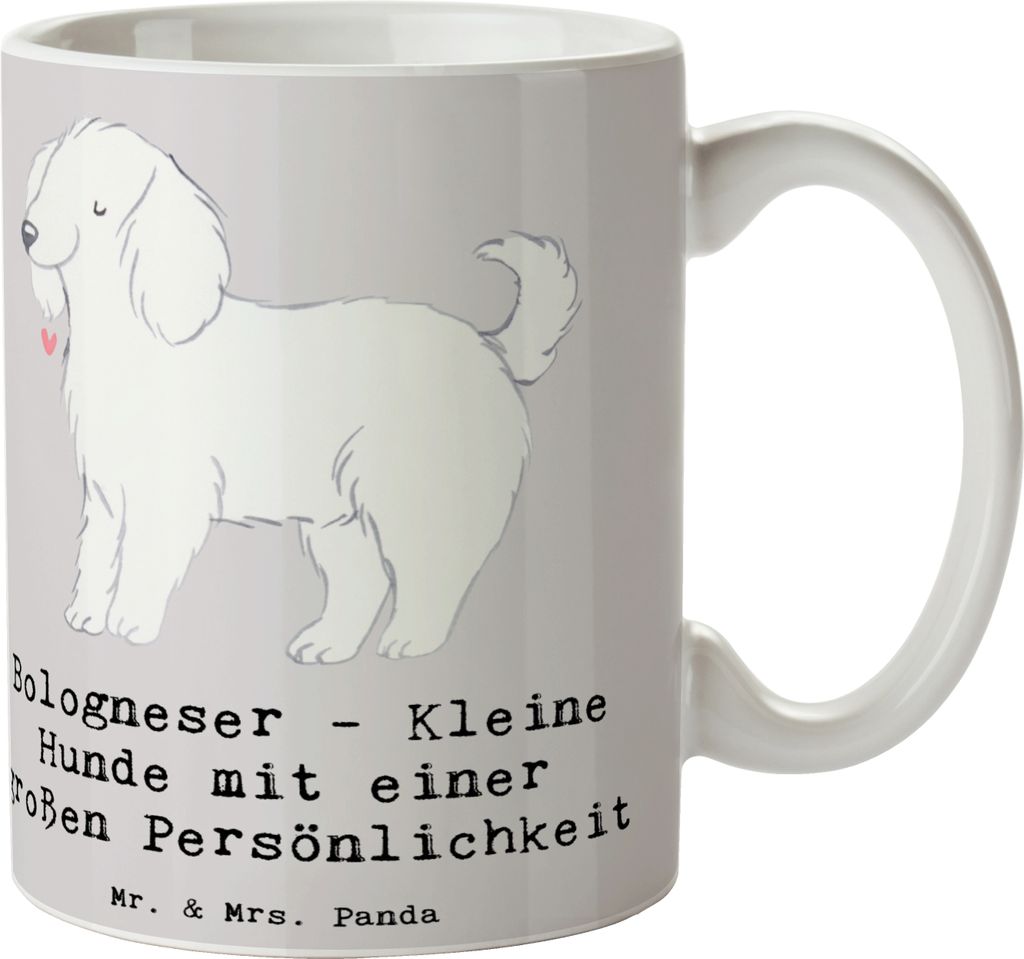 Mr. & Mrs. Panda Tasse Bologneser Charakterstark - Grau Pastell - Geschenk, Hunderassen Beschreibung, Vielfalt, große Persönlichkeit, Kaffeebeche...