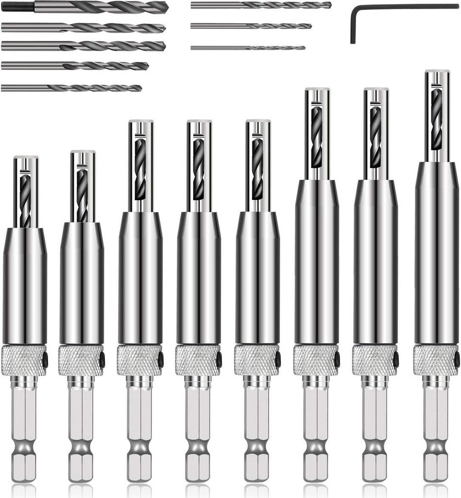 17pcs VIX Bits selbst zentrierend Bohrer Set, 1/4" Hex Schaft selbst zentrierend Scharnier Bohrer Set für Holzbearbeitung Fenster Tür Scharnier, ...