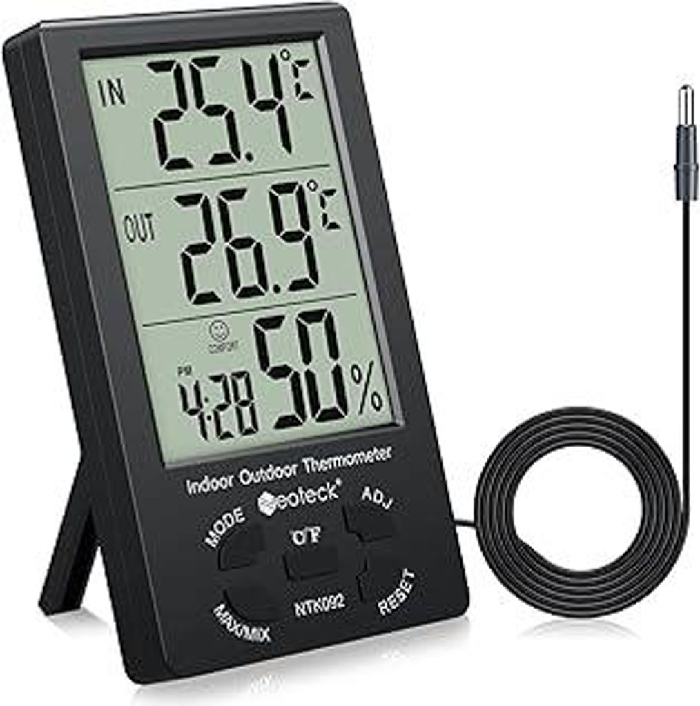 Neoteck Digitales Thermo Hygrometer Thermometer Feuchtigkeitsmesser Wetter thermometer Innen und Außen MAX MIN Messung der Temperatur und Luftfeuc...